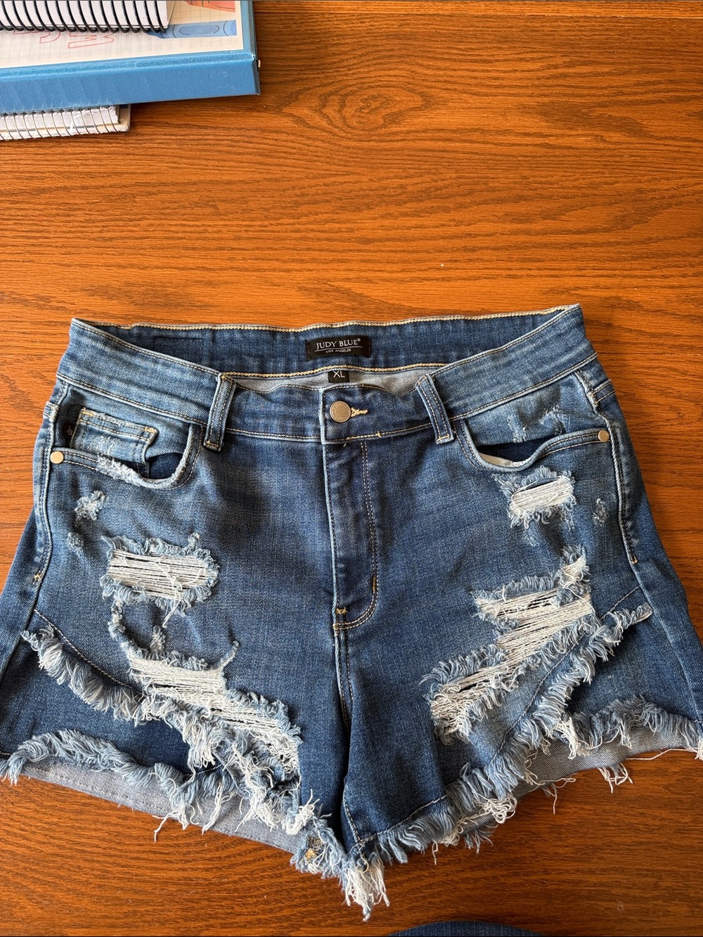 Judy Blue Distressed Frayed Tulip Hem Dark Wash Denim Shorts XL